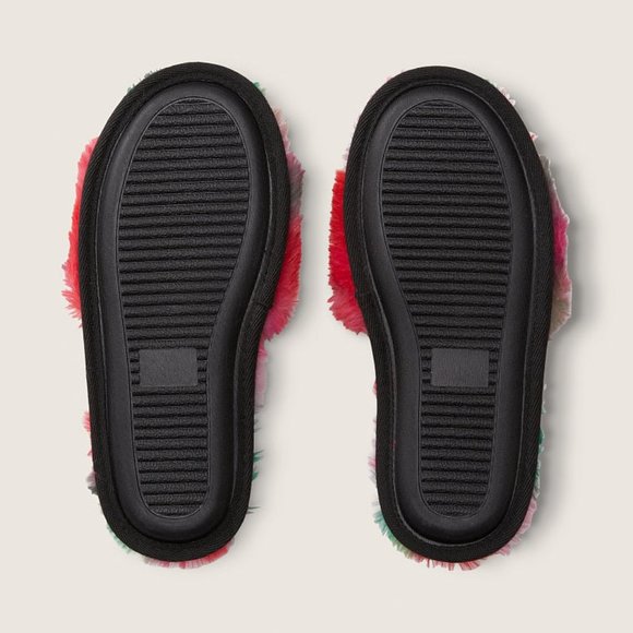 VS PINK Faux Fur Slippers Red Various Sizes Multicolor - Picture 5 of 5